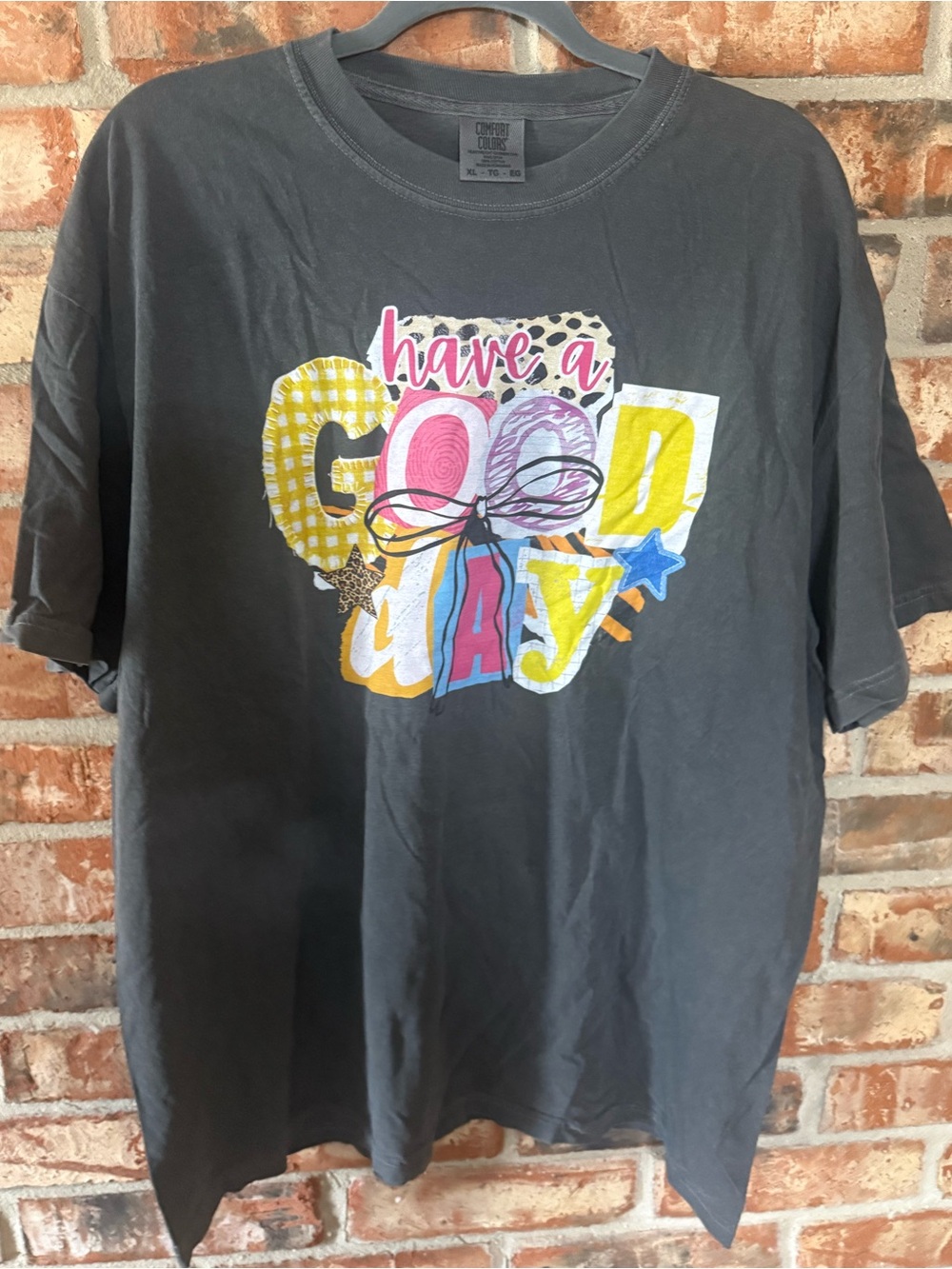 Comfort Colors Charcoal 'Have a Good Day' Graphic Tee with Bright Accent Colors